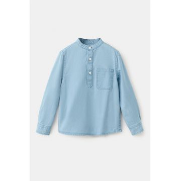 Camasa din material chambray cu fenta cu nasturi - Albastru deschis