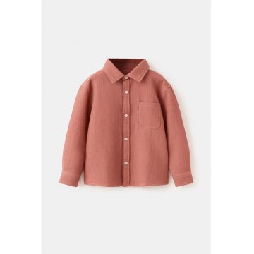Camasa din material pique cu model uni - Rosu stins