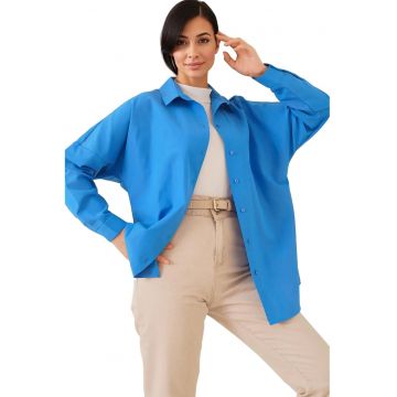 Camasa HiCCUP din poplin - croiala lejera - albastru cobalt - bumbac/ poliester