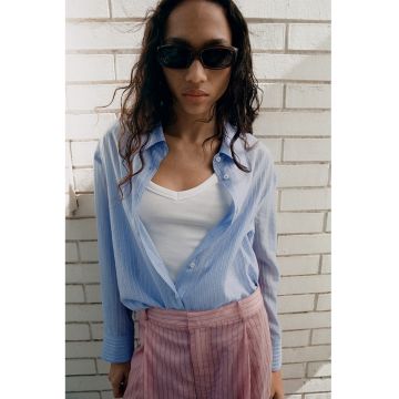 Camasa in dungi din lyocell - Albastru lavanda