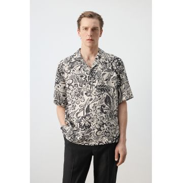 Camasa regular fit cu model - Negru/Bej