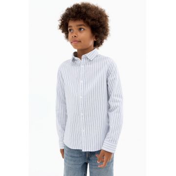 Camasa regular-fit din bumbac - Albastru prafuit/Alb optic