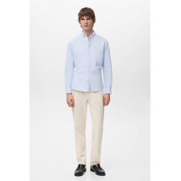 Camasa slim fit cu dungi si guler fixat cu nasturi - Alb/Albastru lavanda
