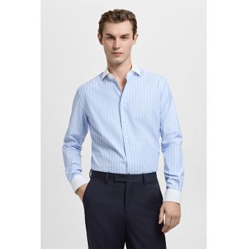 Camasa slim-fit din bumbac - Alb/Albastru lavanda