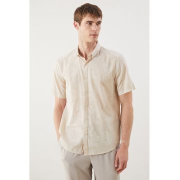 Camasa slim-fit din bumbac cu model frunze - Crem