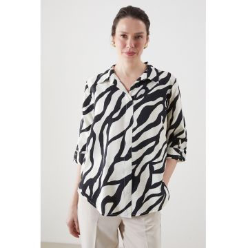 Camasa supradimensionata cu animal print - Negru/Bej deschis