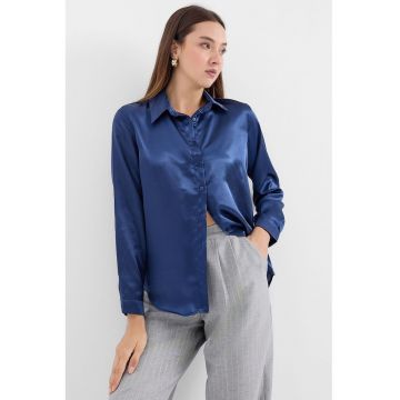Camasi dama - HiCCUP - camasa cu maneca lunga - satin - bleumarin