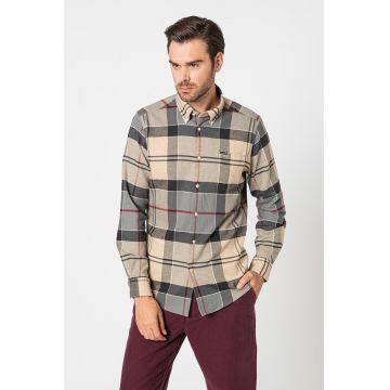 Camsa tailored fit in carouci cu guler fixat cu nasturi Edderton - Visiniu/Gri