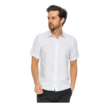 Camasa barbati  alb - bumbac - imprimeu - maneca scurta - stil casual -