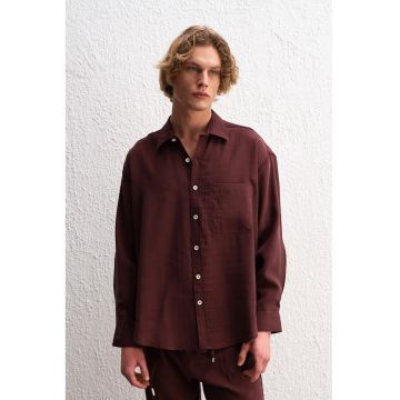 Camasa barbati -  camasa supradimensionata - rosu burgundi - 84% tencel - 16% poliester