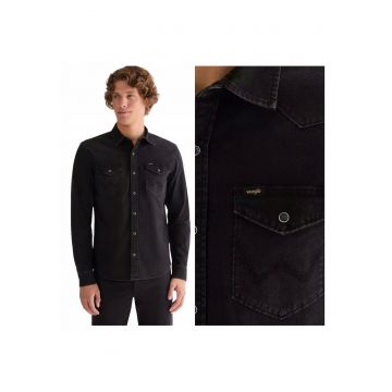 Camasa Barbati -  Camasa Western - Marime 3Xl - Croi Regular Fit - Stil Drept - Regulamentar - Inchidere Capse - Numar De Buzunare 2 - Negru