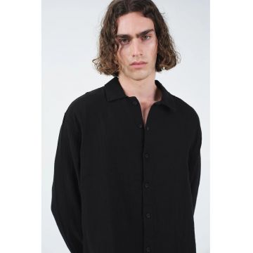 Camasa barbati -  cu maneca lunga - neagra - bumbac