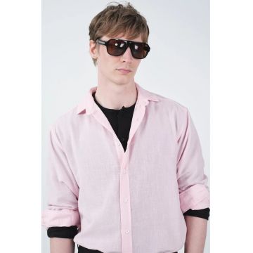 Camasa barbati -  cu maneca lunga - roz garoafa - bumbac - oversized