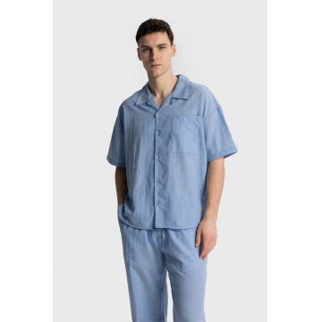 Camasa barbati -  cu maneca scurta - croiala relaxata - albastru deschis - 100% poliester