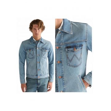 Camasa Barbati -  Denim Jacket - L INTL - Albastru - Bumbac - Design Clasic Casual - Ideal Pentru Uz Zilnic - Material Premium Confortabil - Aspect Denim Modern - Croiala Regular Fit