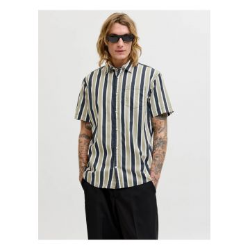 Camasa barbati din bumbac cu imprimeu in dungi - Regular Fit - JJETHAN - Verde -