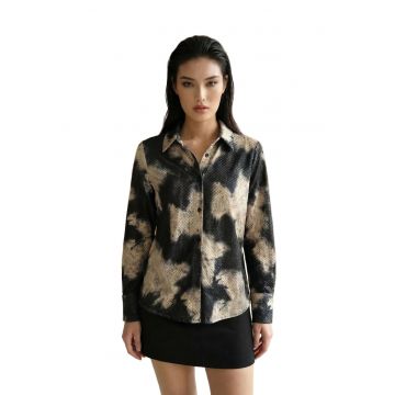 Camasa -  camasa regular-fit din catifea abstracta - negru/bej - bumbac-poliester