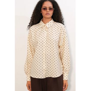 Camasa -  camasa supradimensionata cu buline - crem/maro - material creponat