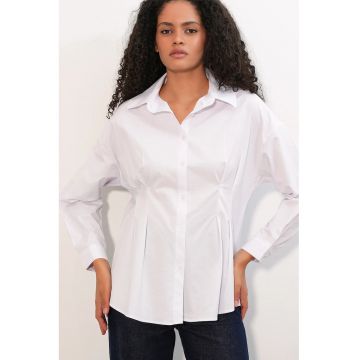 Camasa  cambrata - alba - poplin - maneci lungi - guler clasic - bumbac/poliester/elastan