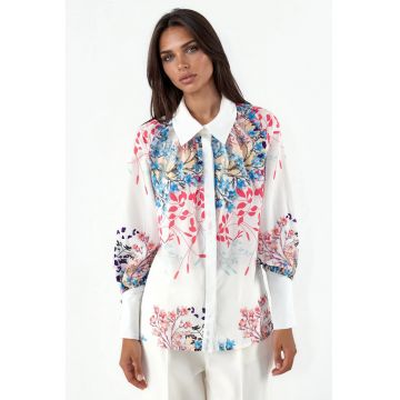 Camasa casual -  croiala regular-fit - imprimeu floral - multicolor - poliester si lycra