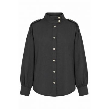 Camasa casual -  guler mandarin - negru - 90% modal - 10% poliester