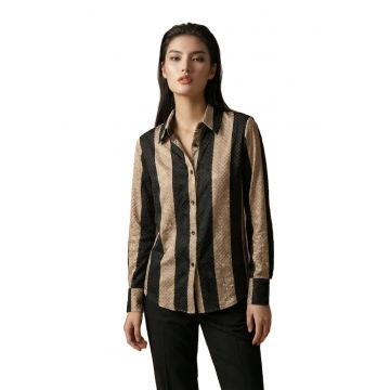 Camasa casual -  regular fit - dungi - negru/bej - bumbac/poliester