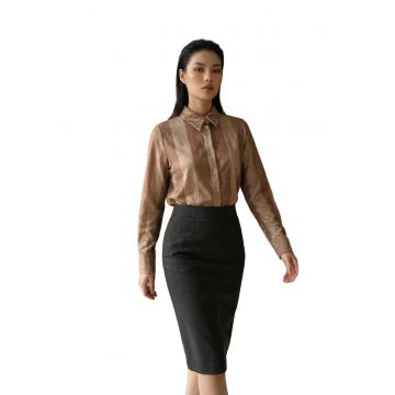 Camasa casual -  regular fit - dungi verticale - maro camel - bumbac-poliester