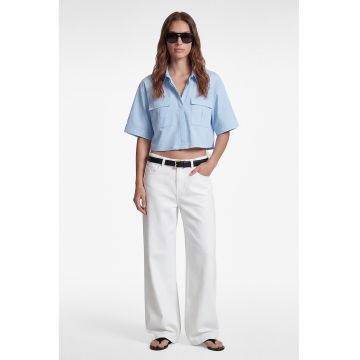 Camasa crop cu buzunare cu clapa - Albastru pastel