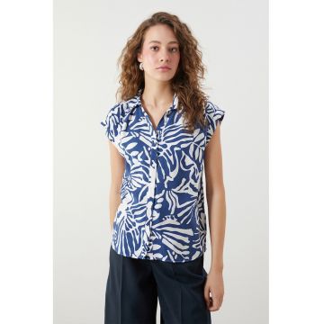 Camasa cu design tropical - Albastru royal/Alb optic