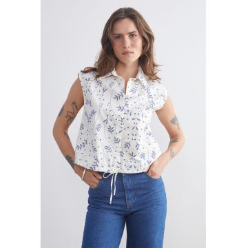 Camasa cu model floral - fara maneci - Albastru lavanda/Alb optic