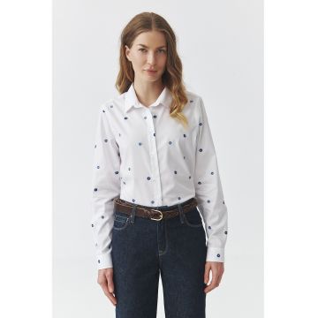 Camasa cu model floral si maneci lungi - Alb optic/Albastru