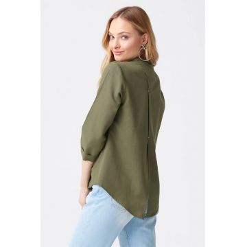 Camasa dama -  camasa din poplin - casual - verde kaki - 60% bumbac - 40% poliester