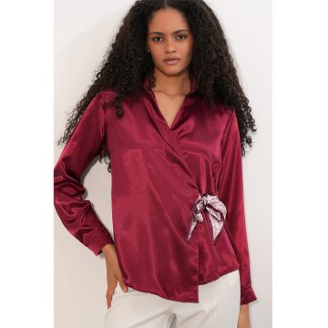 Camasa dama -  camasa regular-fit cu detalii cu snur - rosu burgund - poliester