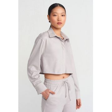Camasa dama -  camasa scurta din imitatie de piele intoarsa - gri deschis - Gri deschis