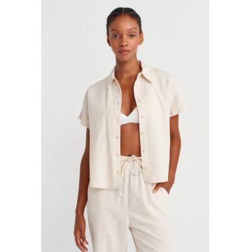 Camasa dama -  camasa scurta supradimensionata - culoare oatmeal - 54% viscoza - 32% bumbac - 14% in