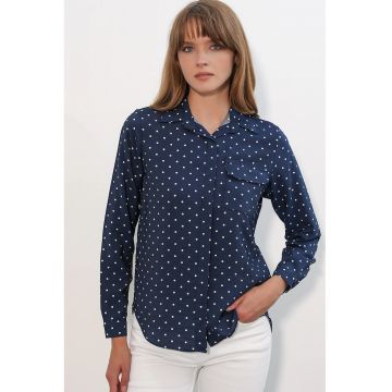 Camasa dama -  camasa supradimensionata - buline - albastru marin - 80% viscoza - 20% nailon