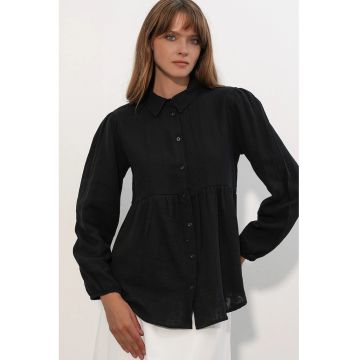 Camasa dama -  camasa supradimensionata - bumbac - negru - maneca lunga