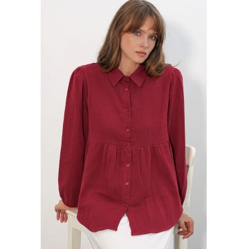 Camasa dama -  camasa supradimensionata - bumbac - rosu burgundy - maneca lunga
