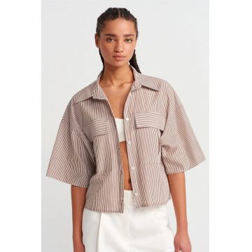 Camasa dama -  camasa supradimensionata scurta - bej natural - poliester-viscoza-elastan
