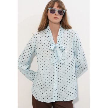 Camasa dama -  cu buline - Albastru deschis - Maneca lunga - 80% viscoza