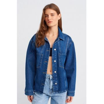 Camasa dama -  denim albastru mediu - supradimensionata - bumbac 100%
