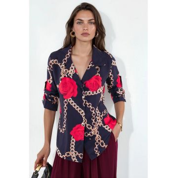 Camasa dama -  floral - multicolor - poliester-lycra - regular fit