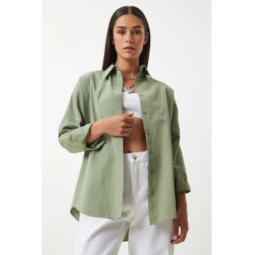 Camasa dama - Happiness Istanbul - camasa supradimensionata - verde salvie - bumbac