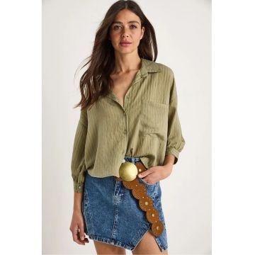 Camasa dama HiCCUP LUCCI - dungi texturate - verde - viscoza si nylon
