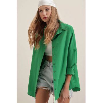 Camasa dama HiCCUP supradimensionata - maneca lunga - verde - bumbac - Verde