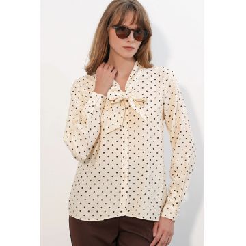 Camasa dama -  regular fit - buline - crem natural - poplin