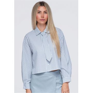 Camasa dama scurta cu guler clasic - maneci lungi - croiala lejera OW-SH-E0069 - Albastru -