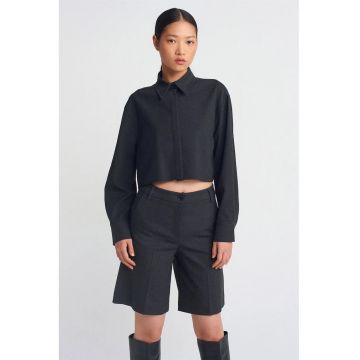 Camasa dama -  scurta - lejera - gri antracit - poliester-viscoza-elastan
