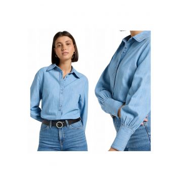 Camasa De Blugi -  Marimea L - Albastru - Balloon Sleeve Shirt - Material 100% Bumbac - Croiala Relaxed Fit - Model Larg - Nasturi