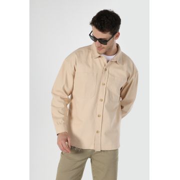 Camasa de bumbac cu buzunare pe piept - Maro camel